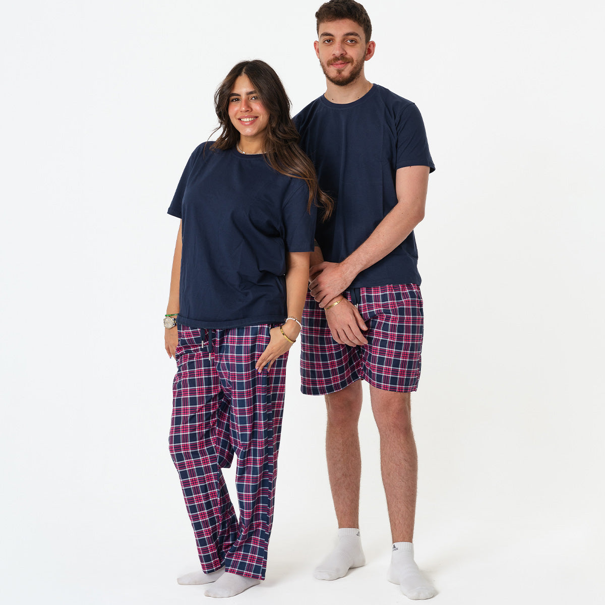 Navy Pink Plaid Pyjama Pants set