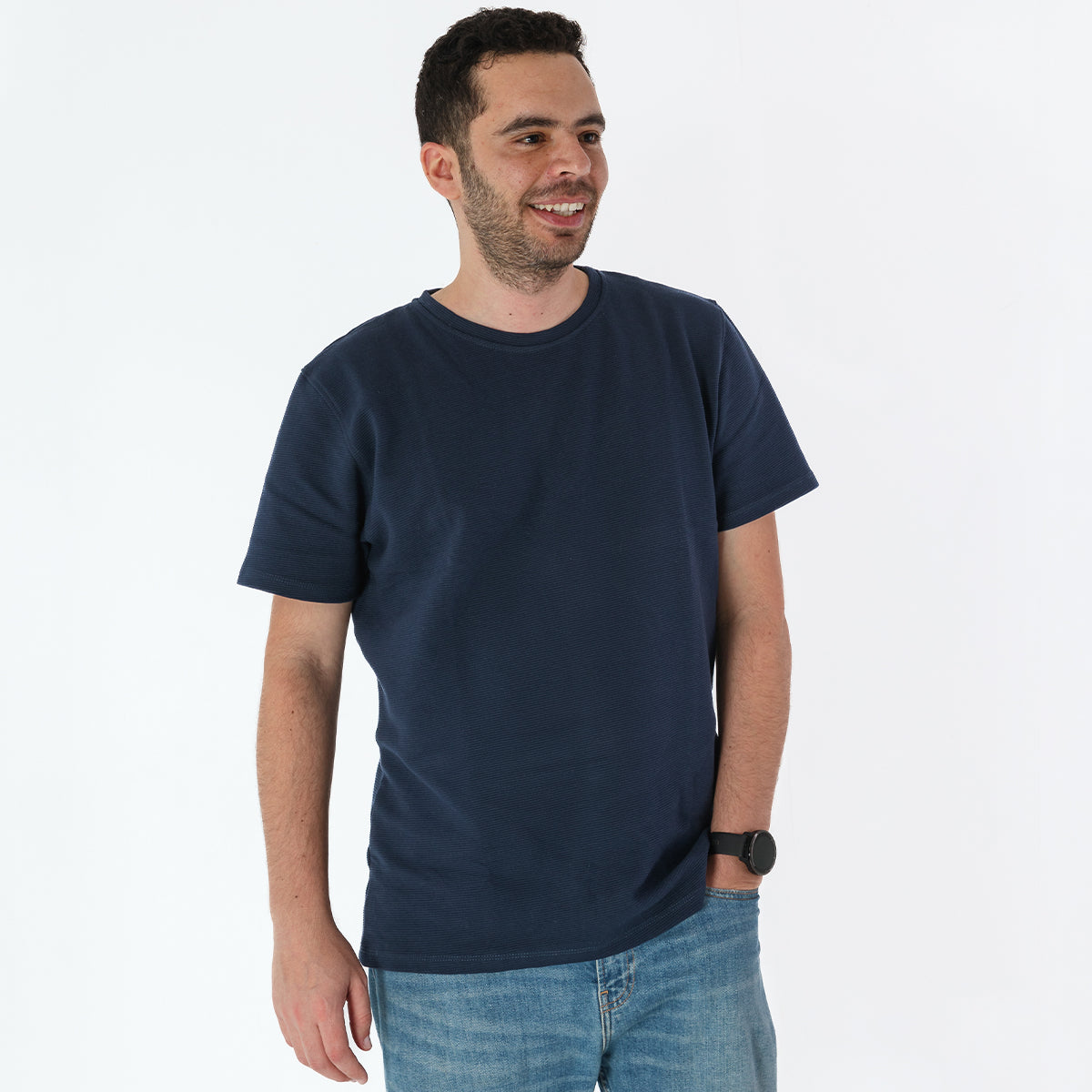 NAVY RIBBED TEE