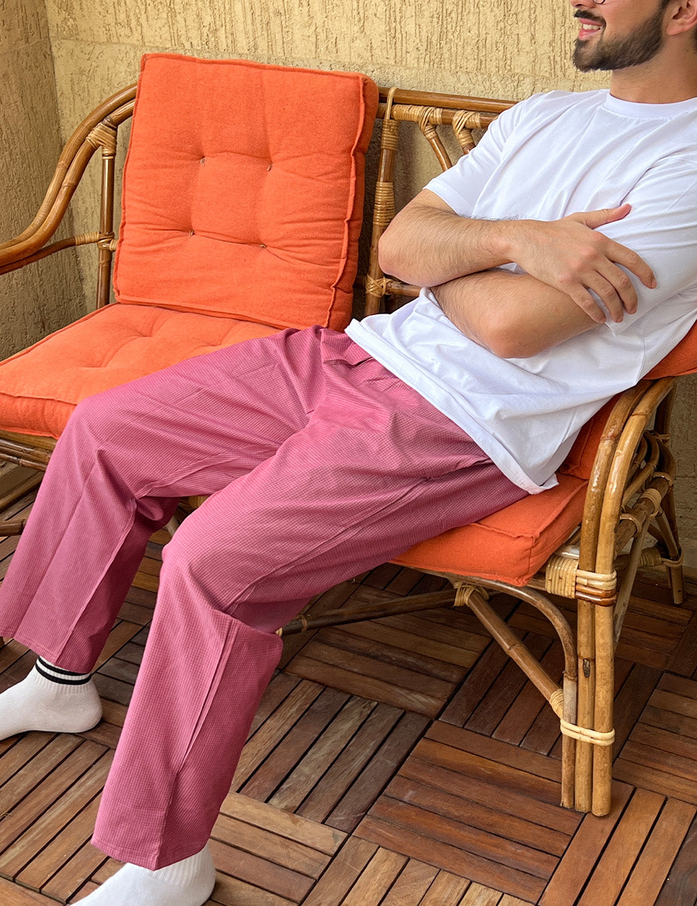 Maroon Checkered Pants Pyjama set