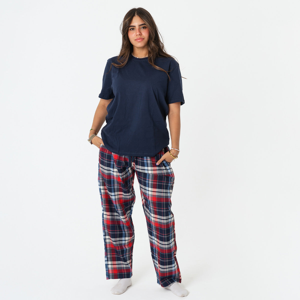 Navy Red Plaid Pyjama Pants set