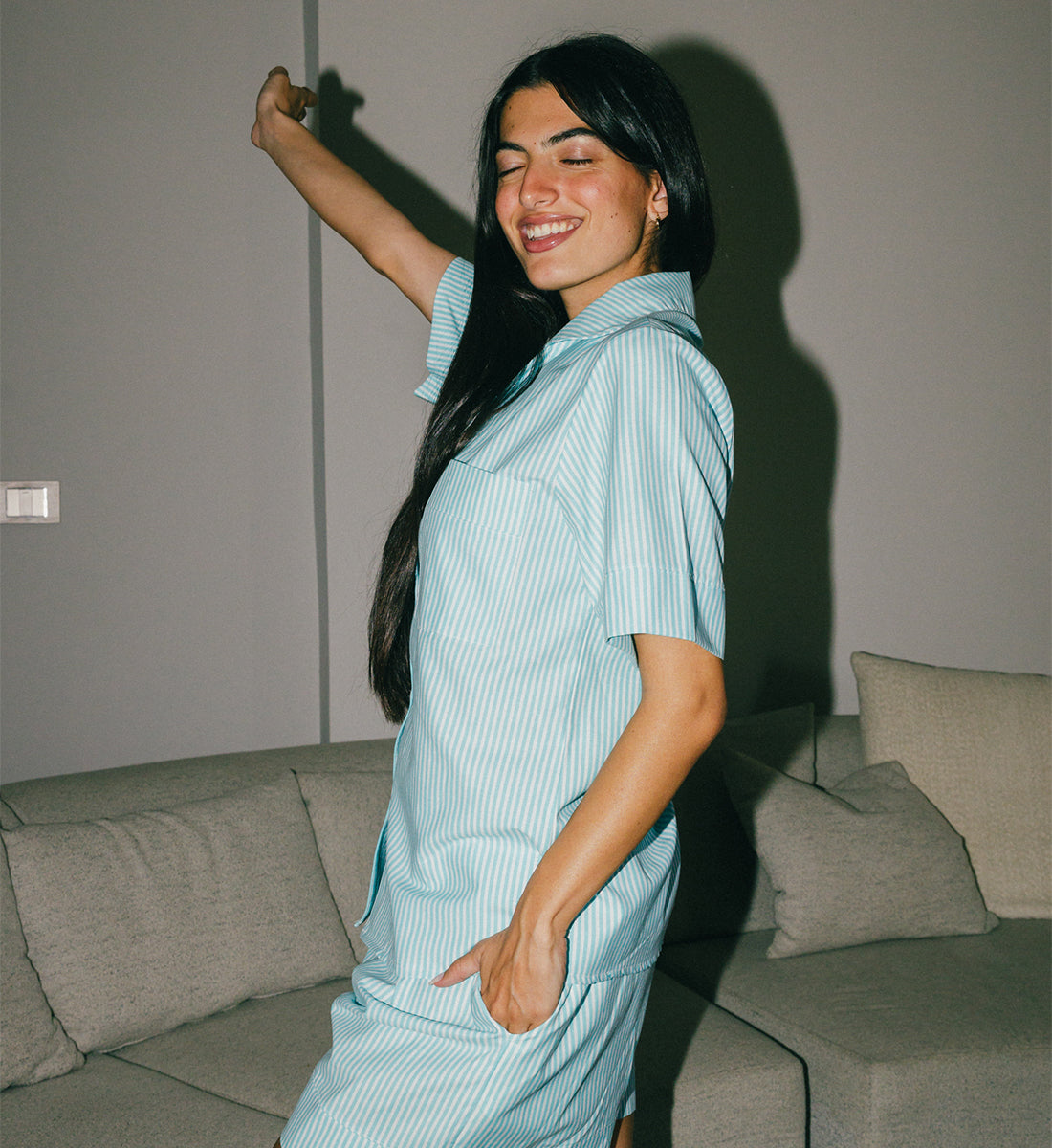 Striped  Baby Blue Pyjama Short