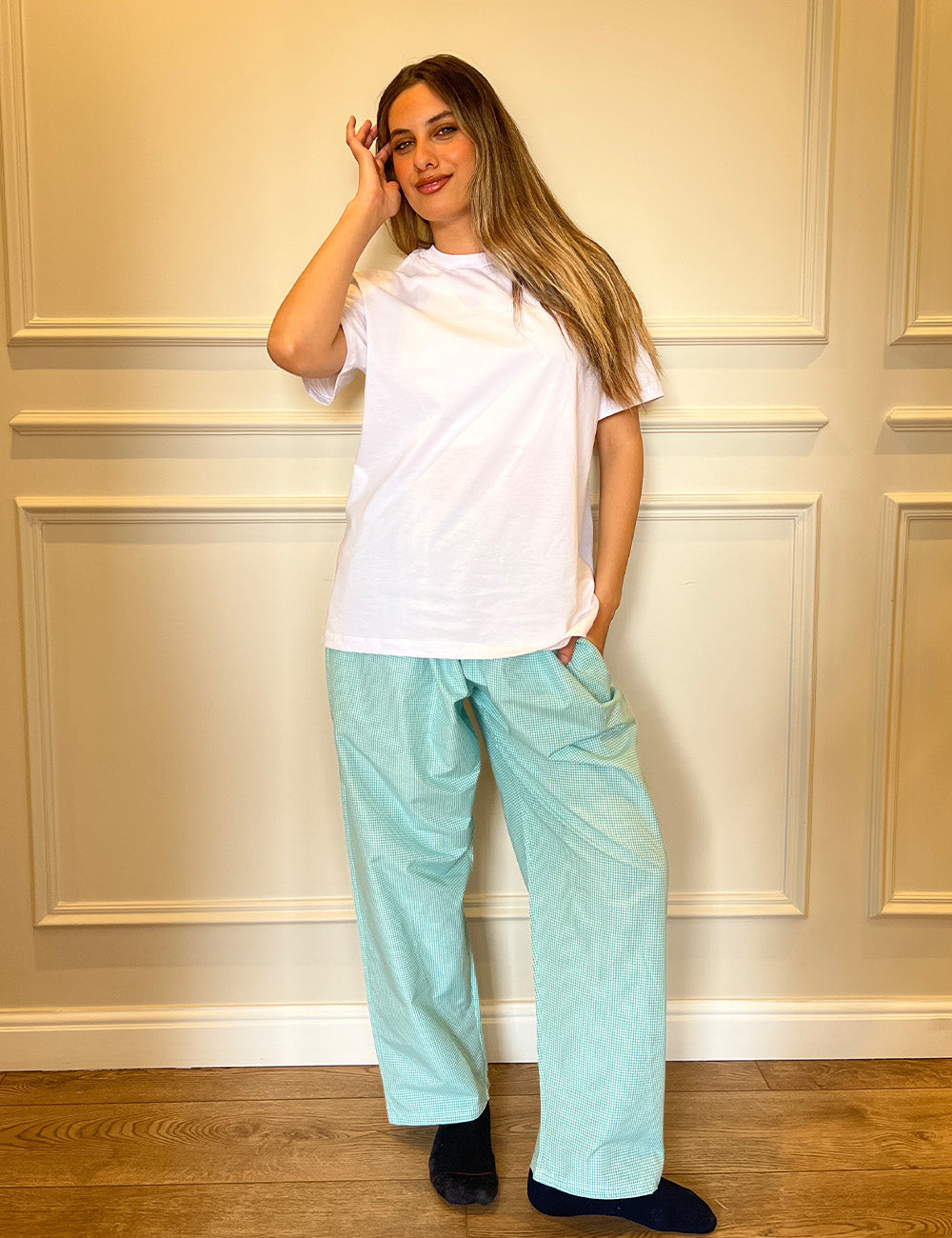 Turquoise Checkered Pants Pyjama set