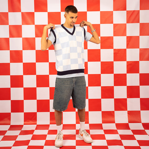 V Neck Checkered Vest