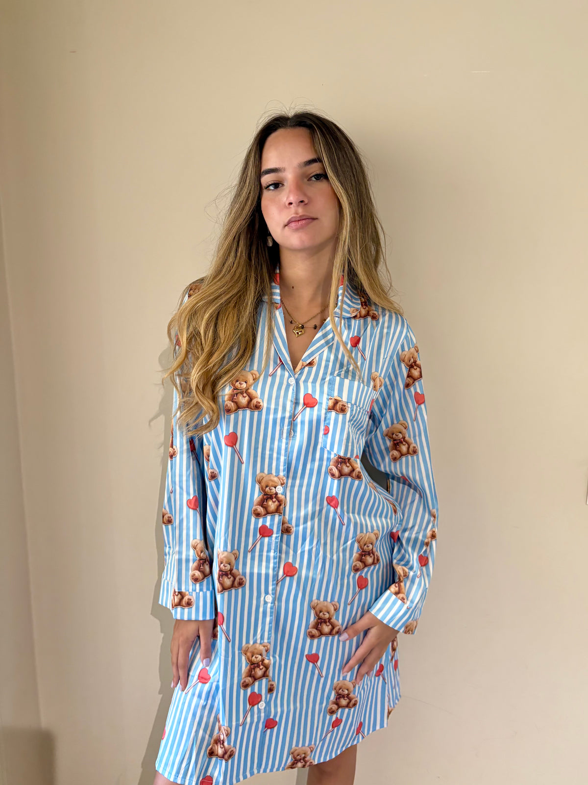 Teddy Satin Shirt Dress