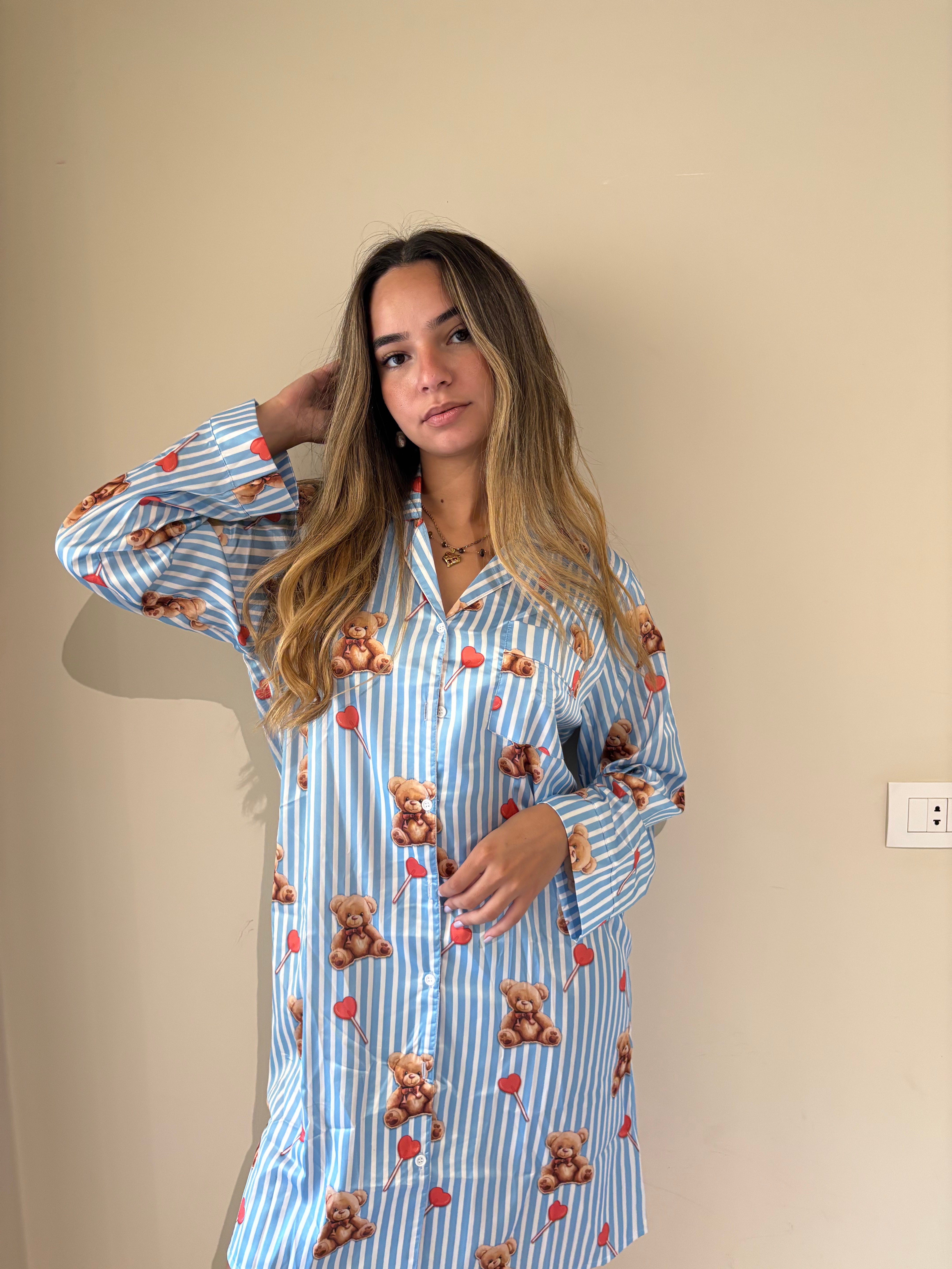Teddy Satin Shirt Dress
