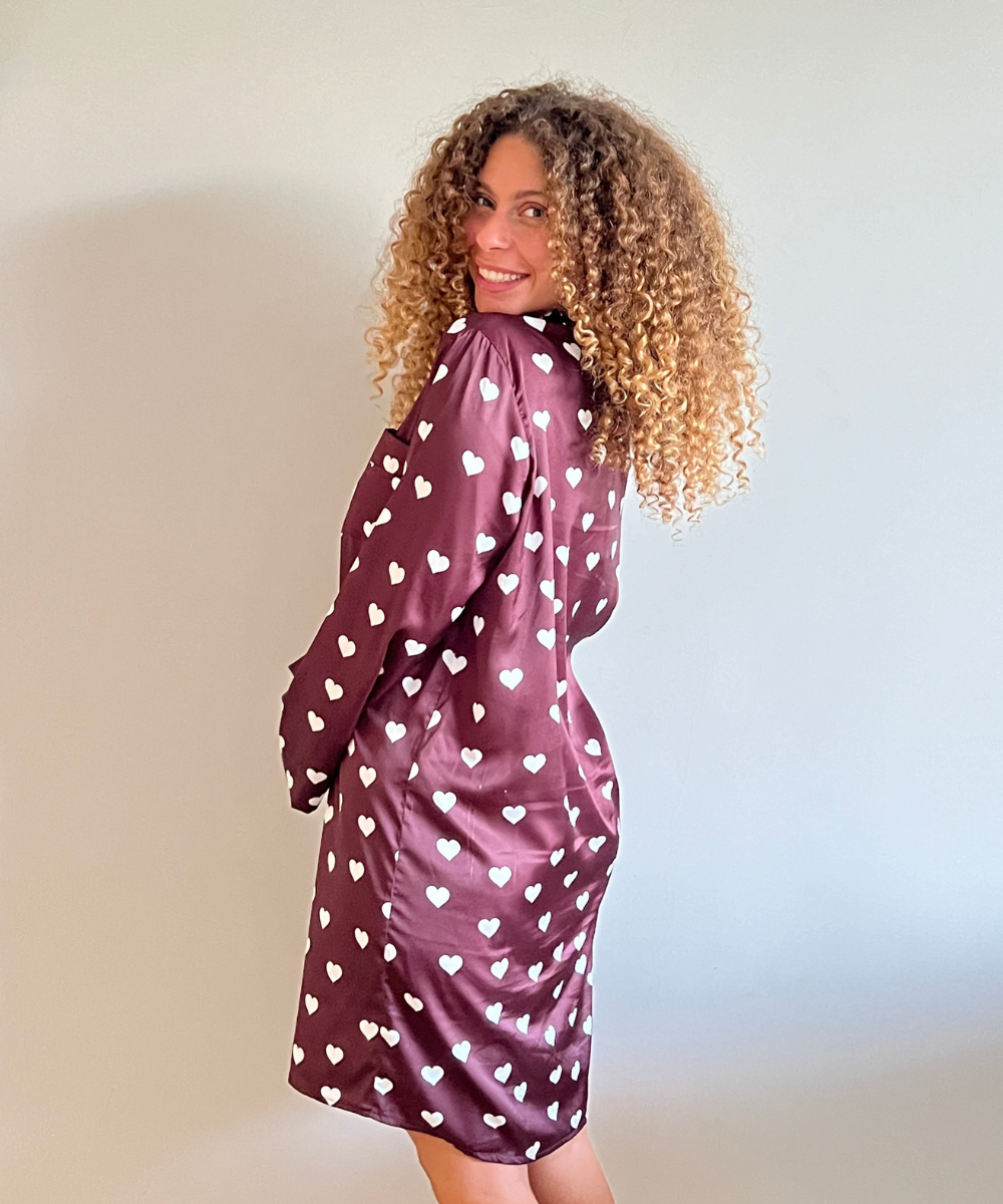 White Hearts Satin Shirt Dress